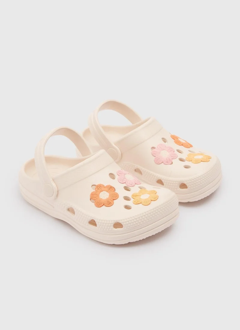 Matalan Girls Cream Crochet Flower Clogs
